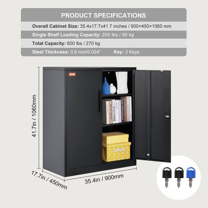 Metal storage cabinet with wheels and locking doors, adjustable shelves