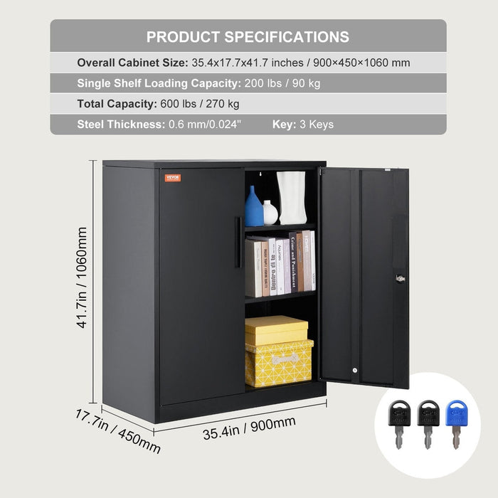 Metal Storage Cabinet with Wheels 190 cm - Locking Cabinet, 2 Magnetic Doors, 4 Adjustable Shelves, 90 kg Capacity (3 Layers-Black) product image showing eco-friendly features