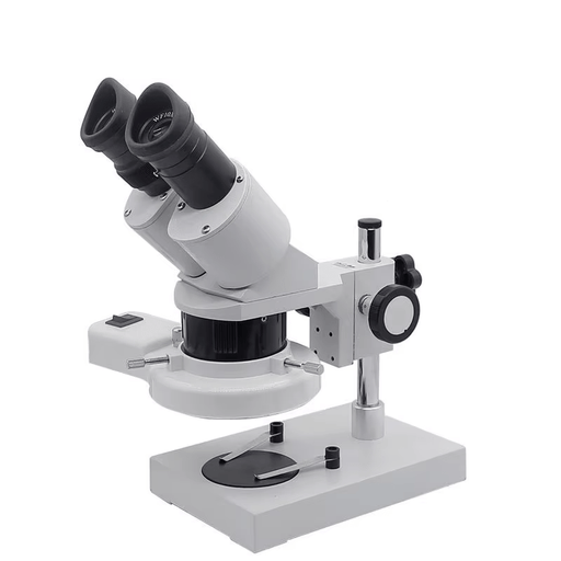 High-quality stereo microscope with 10X and 20X magnification for precise PCB inspection and soldering repair tasks, featuring a ring light for enhanced visibility