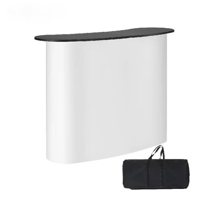 Portable Tradeshow Podium Table Foldable Exhibition Counter with Sturdy Aluminium Alloy Frame and Black Density Board Tabletop for Stable Setup 