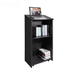 Premium wood podium stand with wheels and shelves in black finish