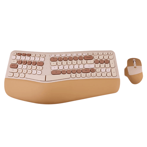Ergonomic Keyboard and Mouse Set 2.4G Multi-Color - Standard Size, Milk Tea - FLUXA