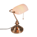 Traditional desk lamp with blue stained glass shade and durable iron base