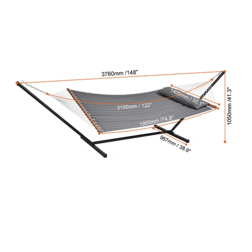 Two-Person Double Hammock with Stand in Grey for Ultimate Comfort and Relaxation