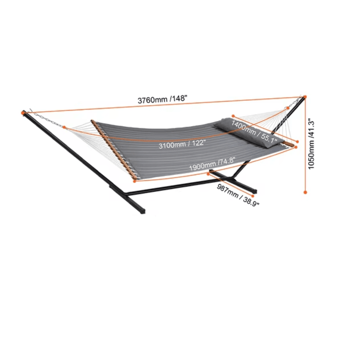 Two-Person Double Hammock with Stand in Grey for Ultimate Comfort and Relaxation