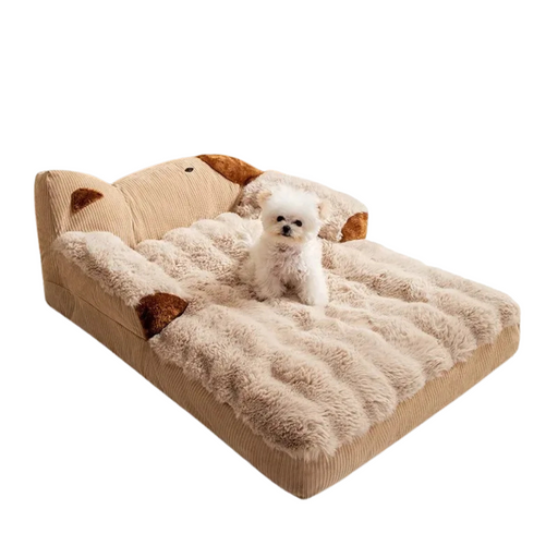 Large brown dog bed basket with soft blanket for medium pets