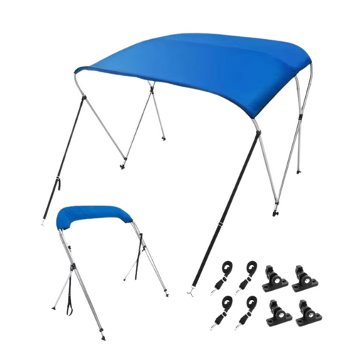 54-60 Inch Blue Bimini Top Boat Cover, 900D Polyester Canopy, 1” Aluminum Alloy Frame, Waterproof Sun Shade, Includes Storage for boats 54-60 inches wide with UV50+ protection and rust-resistant frame
