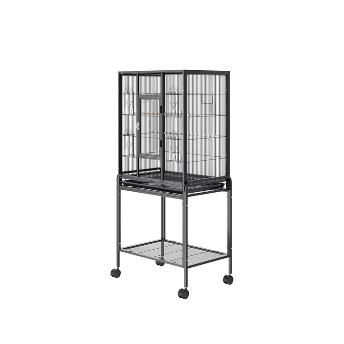 
Large black flight bird cage with rolling stand for medium to large-sized birds