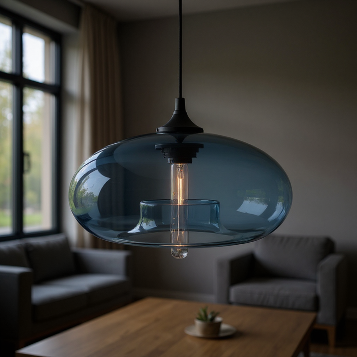 Nordic Modern Dark Blue Pendant Lamp with Glass Shade