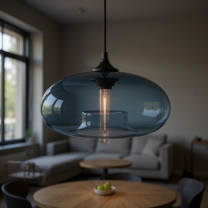 Nordic Modern Dark Blue Pendant Lamp with Glass Shade