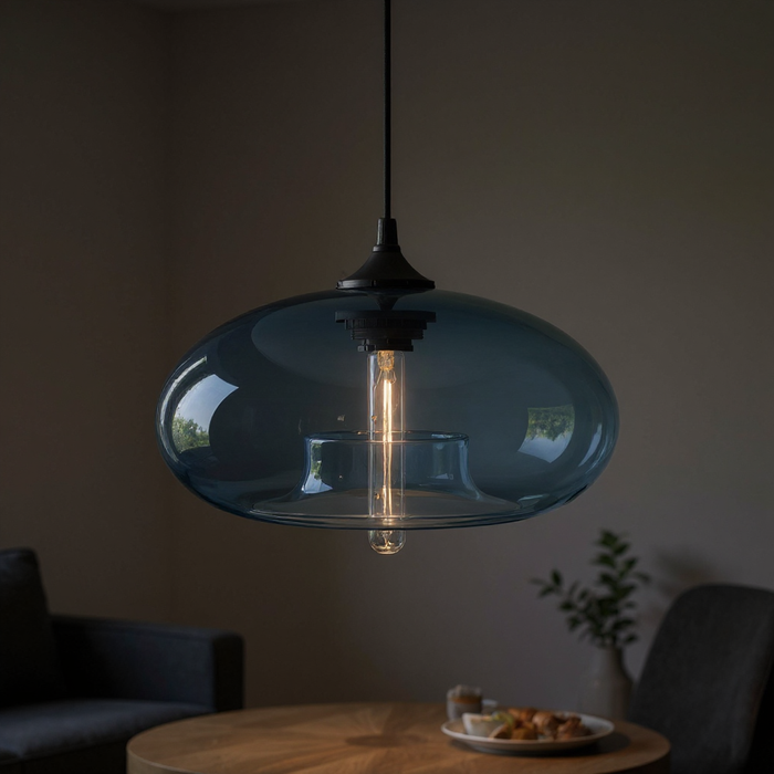 Nordic Modern Dark Blue Pendant Lamp with Glass Shade
