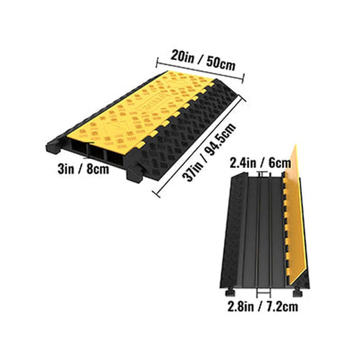 Heavy Duty Cable Protector Ramp for Driveways & Traffic (3 Channels) with 3 cable channels, 19,958 kg weight capacity, and flip-open design